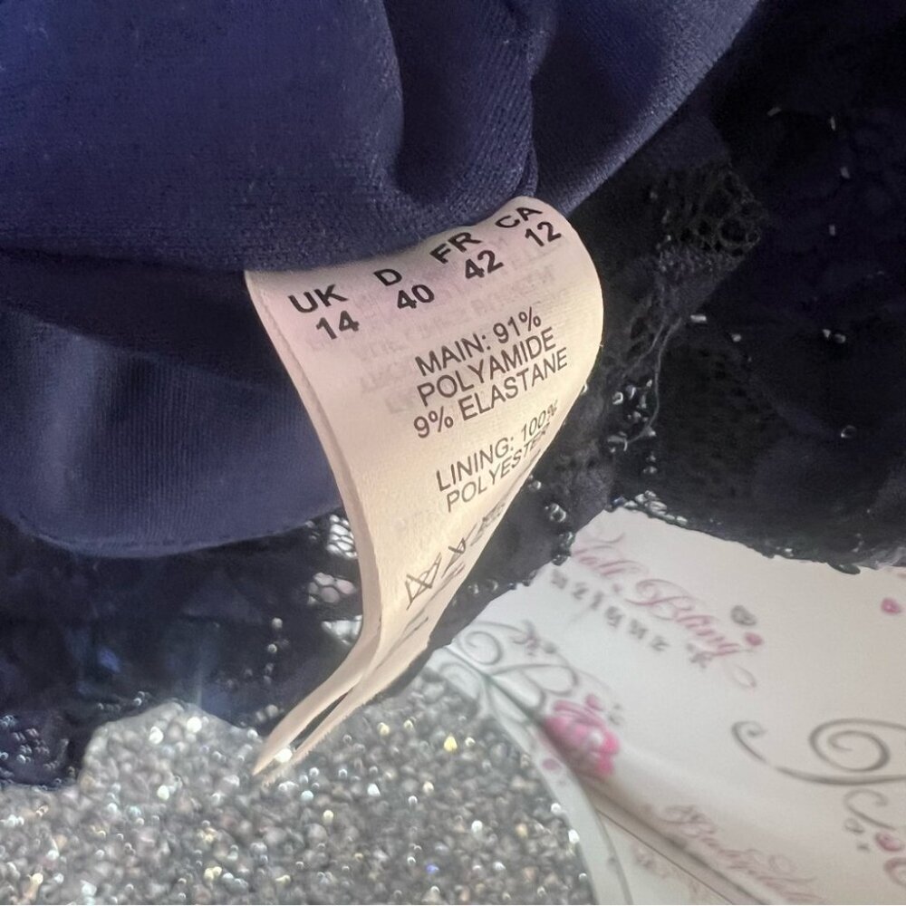 Jacques vert dress embroidered beaded sequins sparkly lace  Elegant Navy Blue - Picture 6 of 7